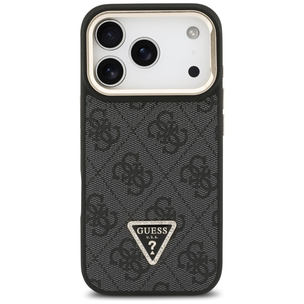 Guess 4G PU Triangle Logo & Stand Camera Magsafe Case for iPhone 17 Pro - Musta