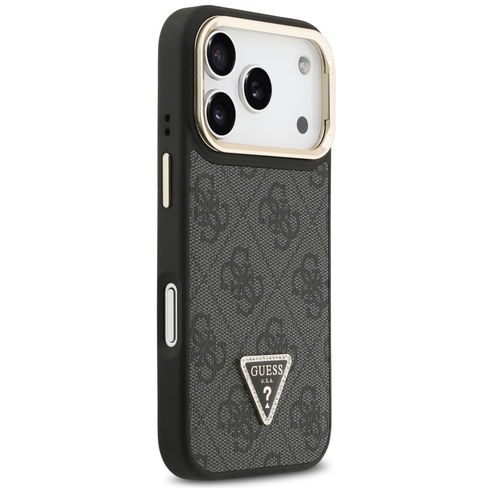 Guess 4G PU Triangle Logo & Stand Camera Magsafe Case for iPhone 17 Pro - Musta