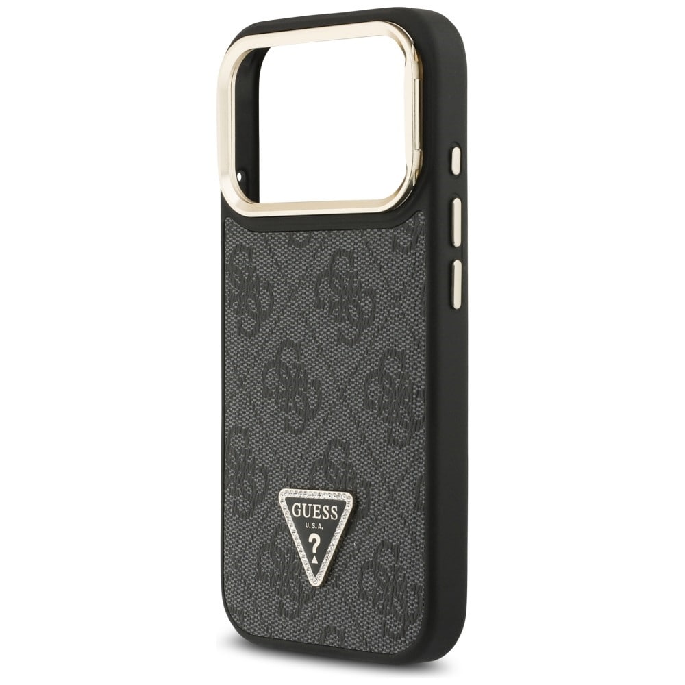 Guess 4G PU Triangle Logo & Stand Camera Magsafe Case for iPhone 17 Pro - Musta