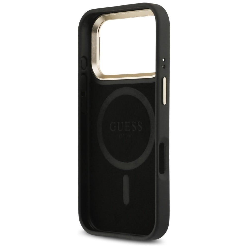 Guess 4G PU Triangle Logo & Stand Camera Magsafe Case for iPhone 17 Pro - Musta