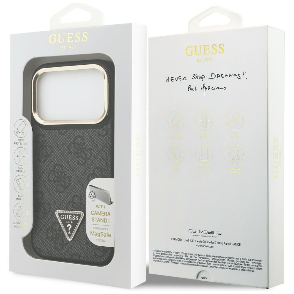 Guess 4G PU Triangle Logo & Stand Camera Magsafe Case for iPhone 17 Pro - Musta