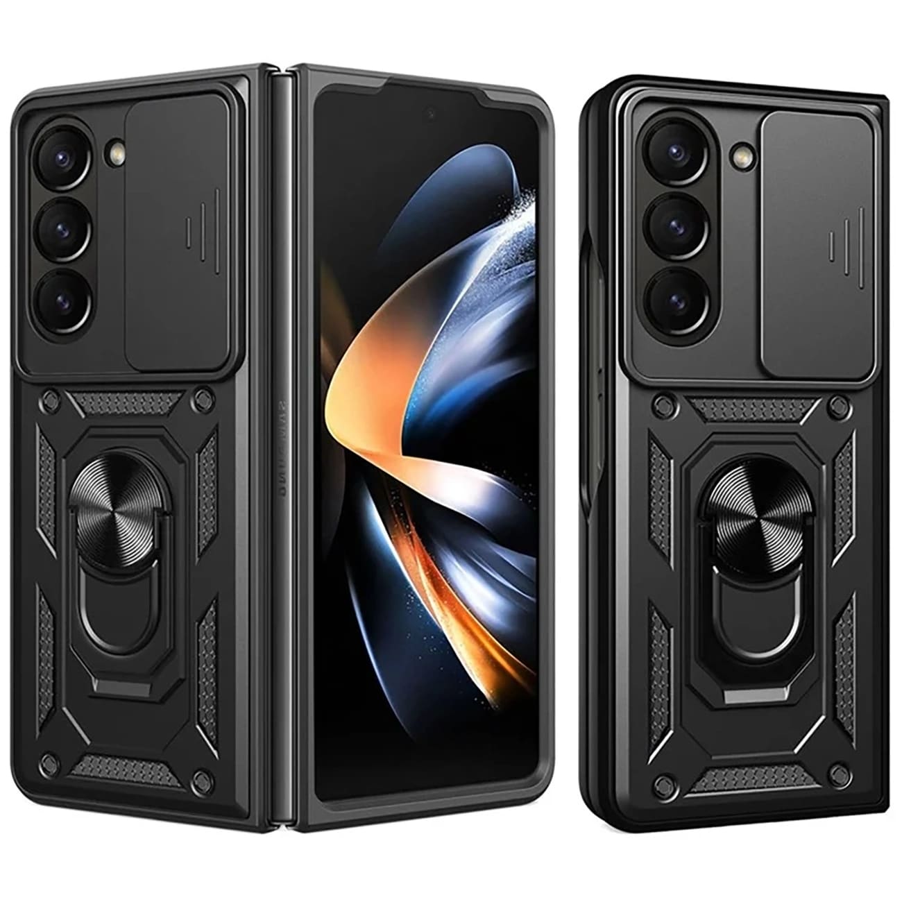 Hybrid Armor Camshield kotelo jalustalla ja kamerasuojalla Samsung Galaxy Z Fold 7 - musta