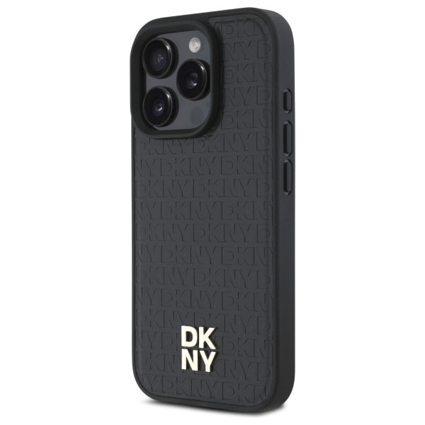 DKNY Repeat Pattern Stack Logo MagSafe iPhone 16 Pro Case - Musta