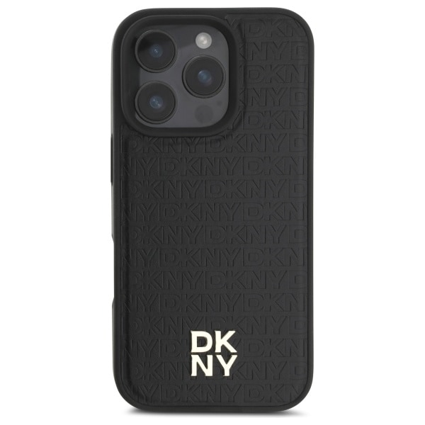 DKNY Repeat Pattern Stack Logo MagSafe iPhone 16 Pro Case - Musta