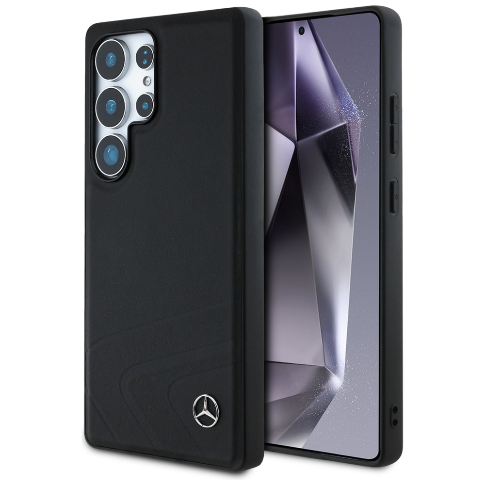Mercedes Nahkainen vaakasuora, kohokuvioitu kaareva MagSafe-kotelo Samsung Galaxy S25 Ultra - Musta