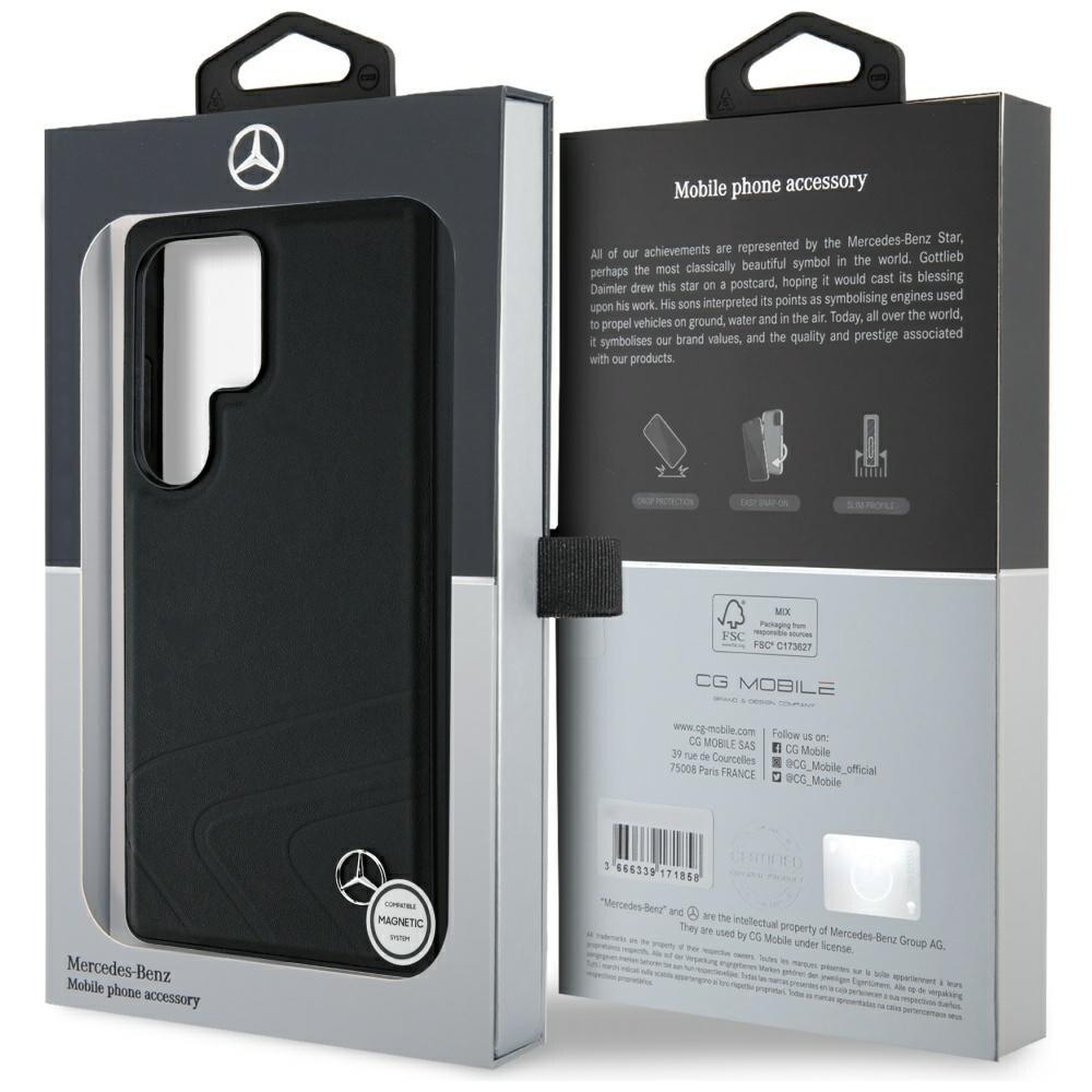 Mercedes Nahkainen vaakasuora, kohokuvioitu kaareva MagSafe-kotelo Samsung Galaxy S25 Ultra - Musta