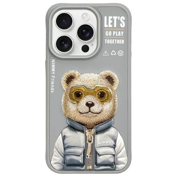 Nimmy Cool&Cute 2.0 Bear Case for iPhone 15 Pro - Harmaa