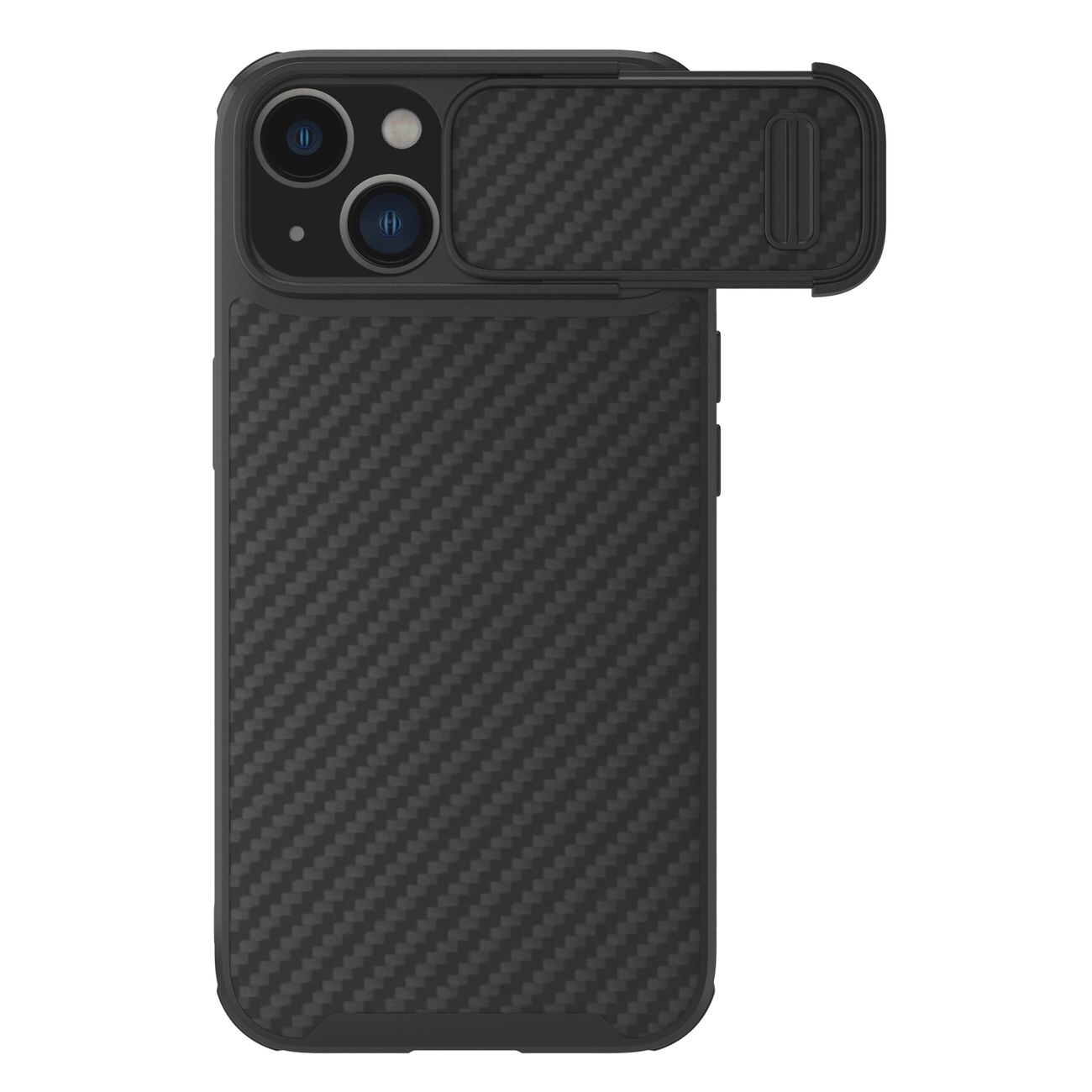Nillkin Synthetic Fiber S Case iPhone 14 Plus kotelo kameran suojuksella, musta
