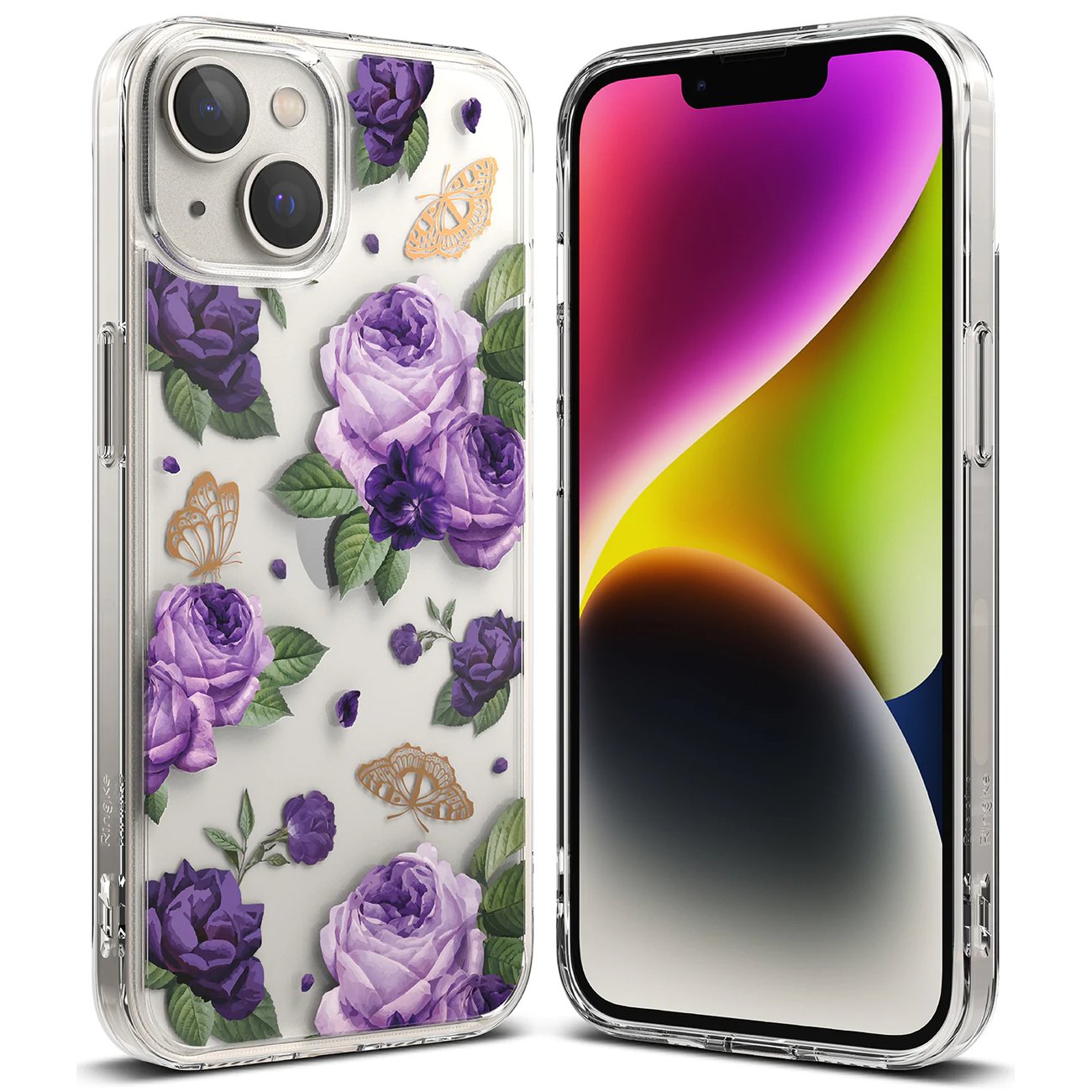 Ringke Fusion Design panssaroitu kansi geelirunko iPhone 14 Plus läpinäkyvä (violetti ruusu)