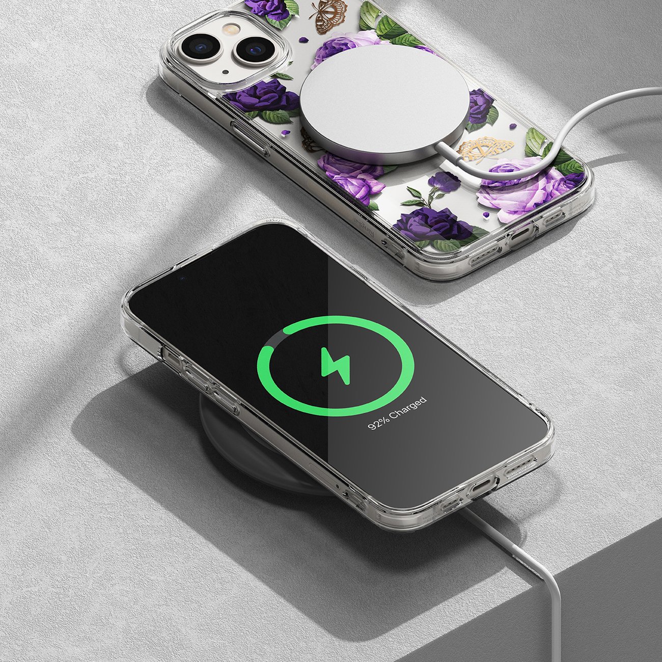 Ringke Fusion Design panssaroitu kansi geelirunko iPhone 14 Plus läpinäkyvä (violetti ruusu)