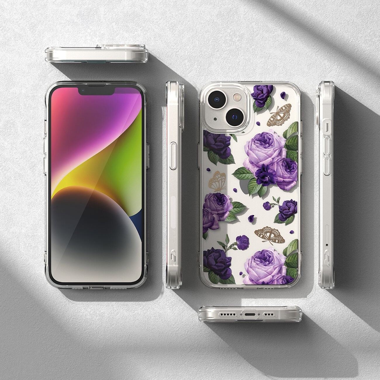 Ringke Fusion Design panssaroitu kansi geelirunko iPhone 14 Plus läpinäkyvä (violetti ruusu)