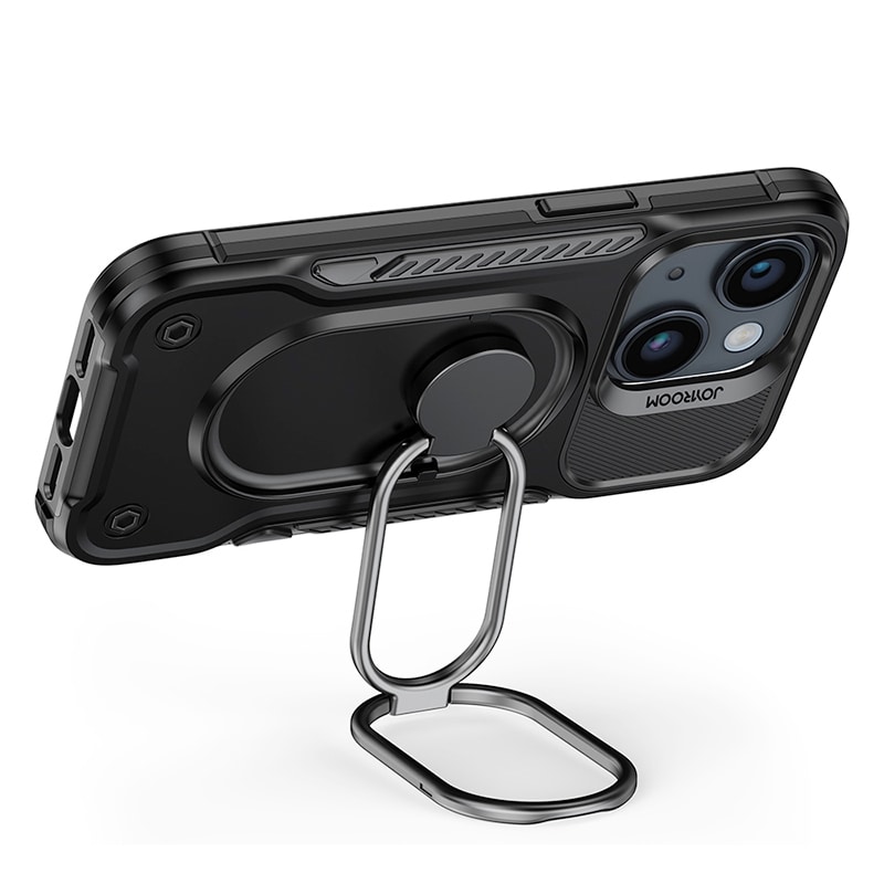 Joyroom iPhone 14 panssaroitu kotelo jalustalla ja rengaspidikkeellä, musta