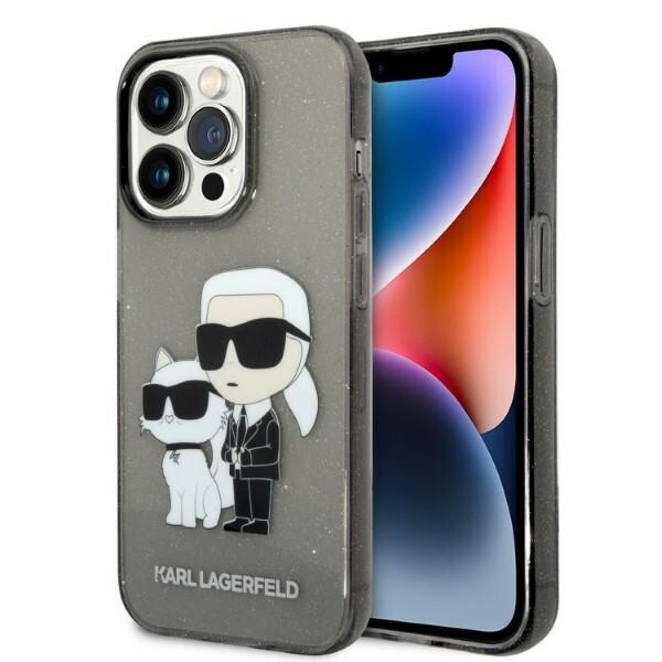 Karl Lagerfeld Glitter Karl&Choupette kotelo iPhone 14 Pro Max - musta