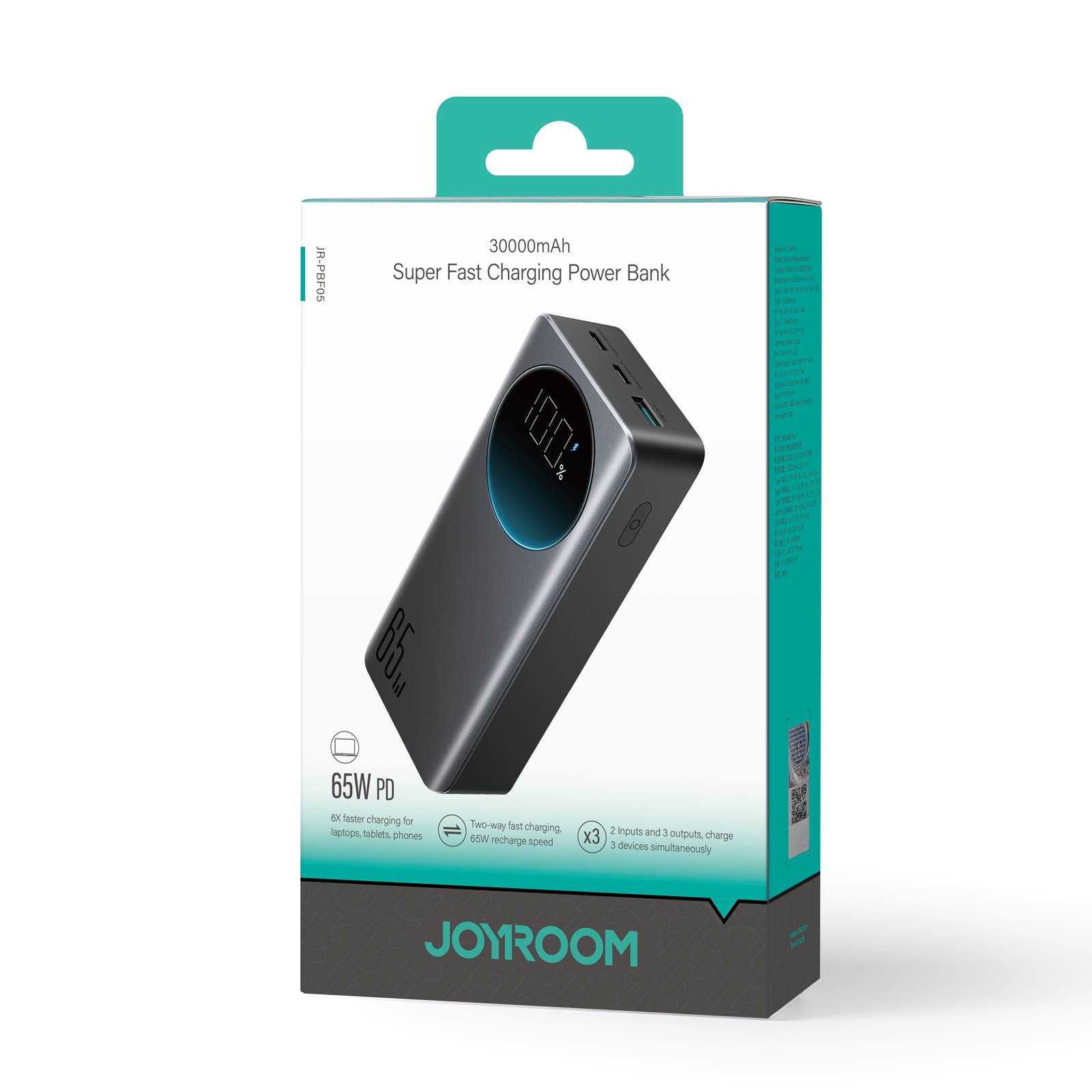Joyroom 30000mAh 65W tehopankki digitaalisella näytöllä (JR-PBF05) - musta