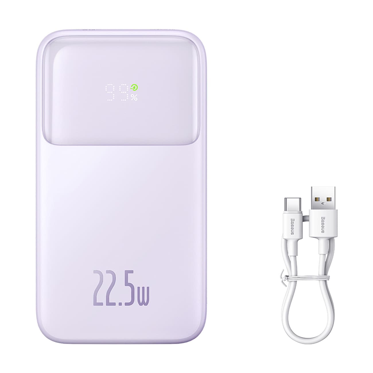 Baseus Comet-sarjan tehopankki näytöllä 10000mAh 22.5W - violetti + USB-A / USB-C-kaapeli