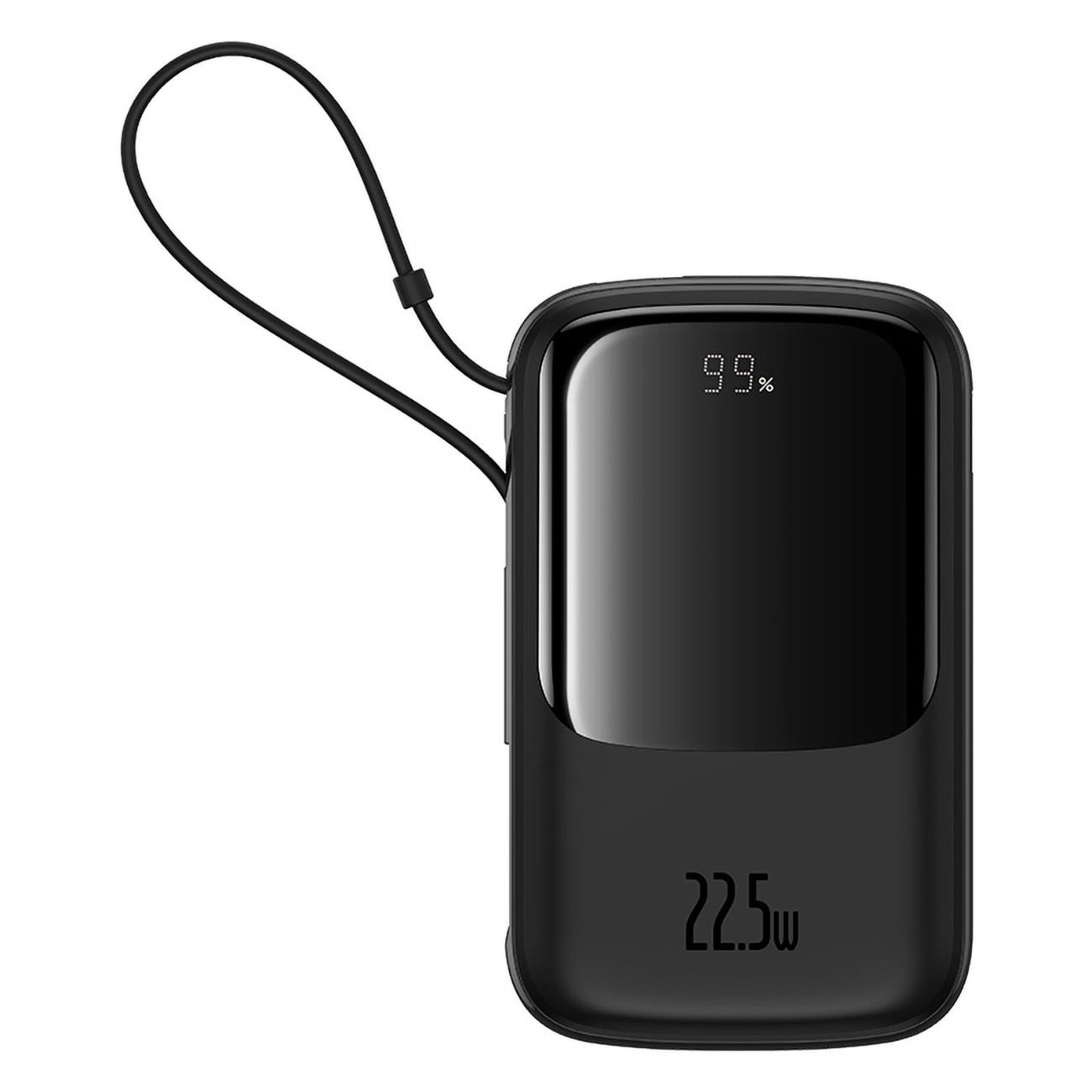 Baseus Qpow Pro+ 10000mAh 22,5W powerbank, sisäänrakennettu USB-C-kaapeli ja näyttö - musta