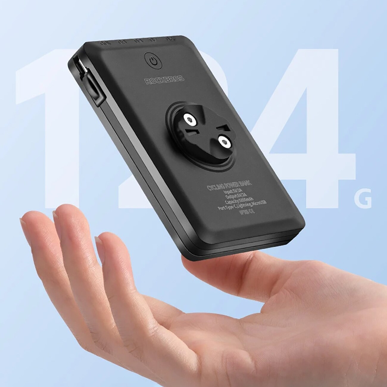 Rockbros JP008 etupyörävalo laskuriin, jossa on virtalähde 5000mAh 150lm IPX6 - musta - musta