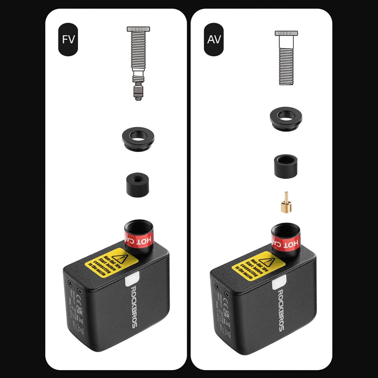Rockbros 42320008001 Mini sähköinen polkupyöräpumppu Schrader / Presta venttiileille 100PSI - musta
