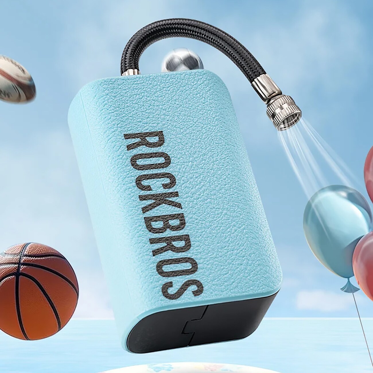 Rockbros Sähköinen pumppukompressori digitaalisella näytöllä palloille - sininen