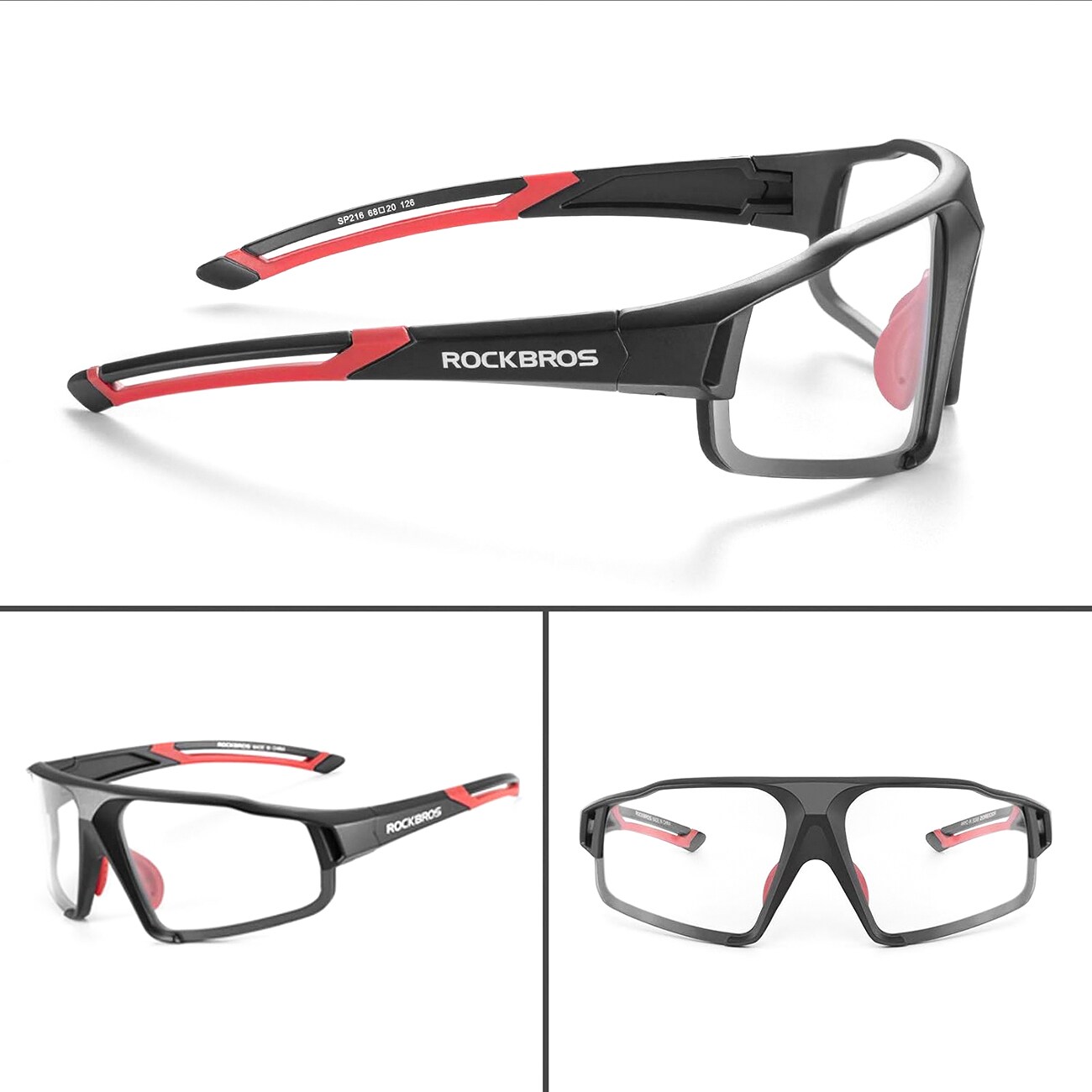 Rockbros SP216BK fotokromaattiset UV400 pyöräilylasit - musta ja punainen