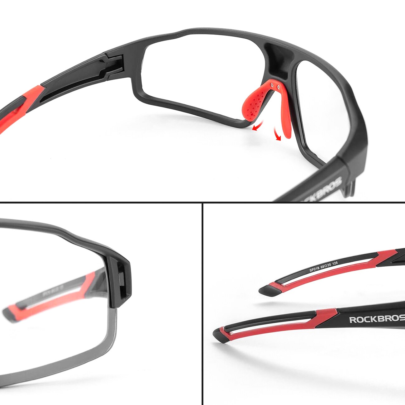 Rockbros SP216BK fotokromaattiset UV400 pyöräilylasit - musta ja punainen