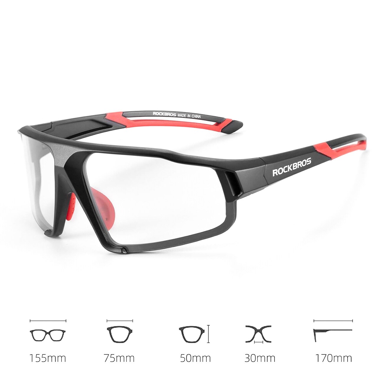 Rockbros SP216BK fotokromaattiset UV400 pyöräilylasit - musta ja punainen