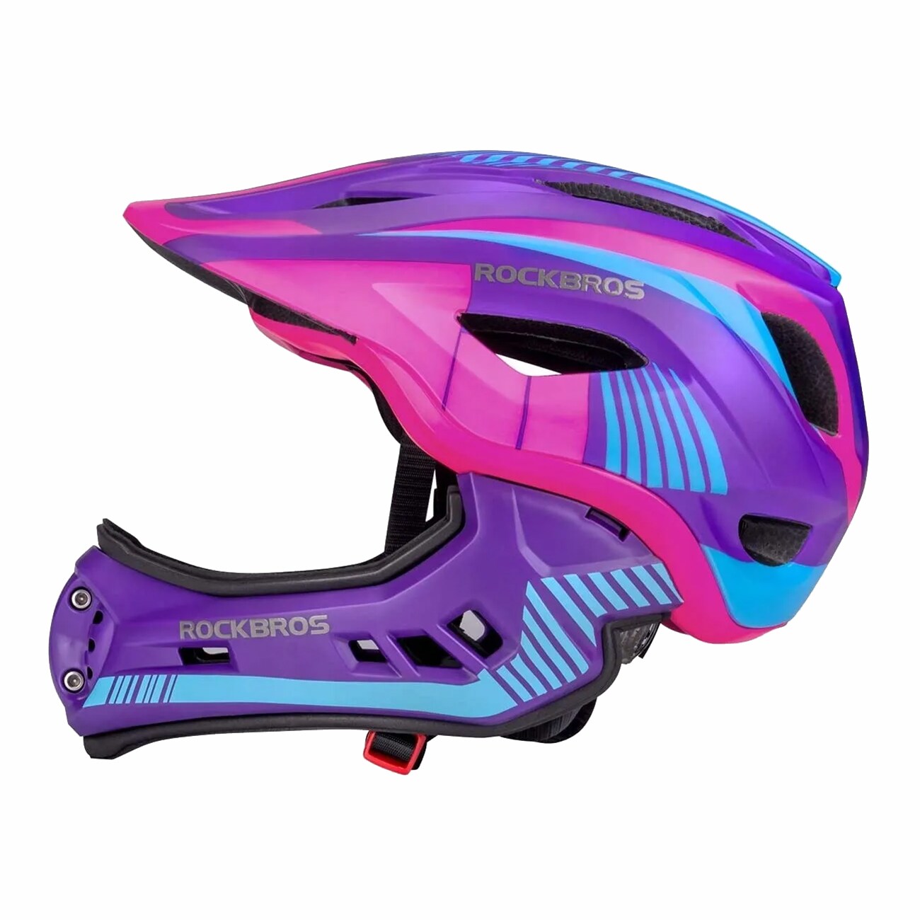 Rockbros TT-32SBPP-M lasten polkupyöräkypärä, irrotettava leukaluukku, koko M - violetti-pinkki