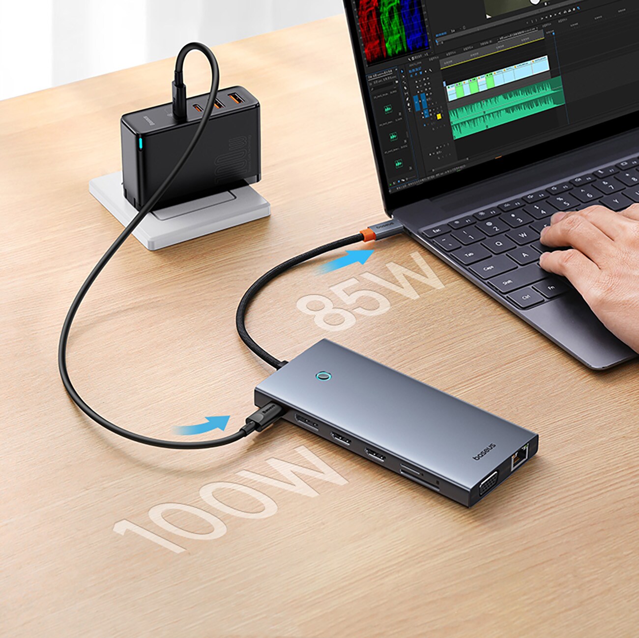 HUB Baseus PortalJoy Series 13in1 USB-C - 2x HDMI/DP/VGA/USB-A/C/PD/RJ45/SD/TF/AUX - harmaa