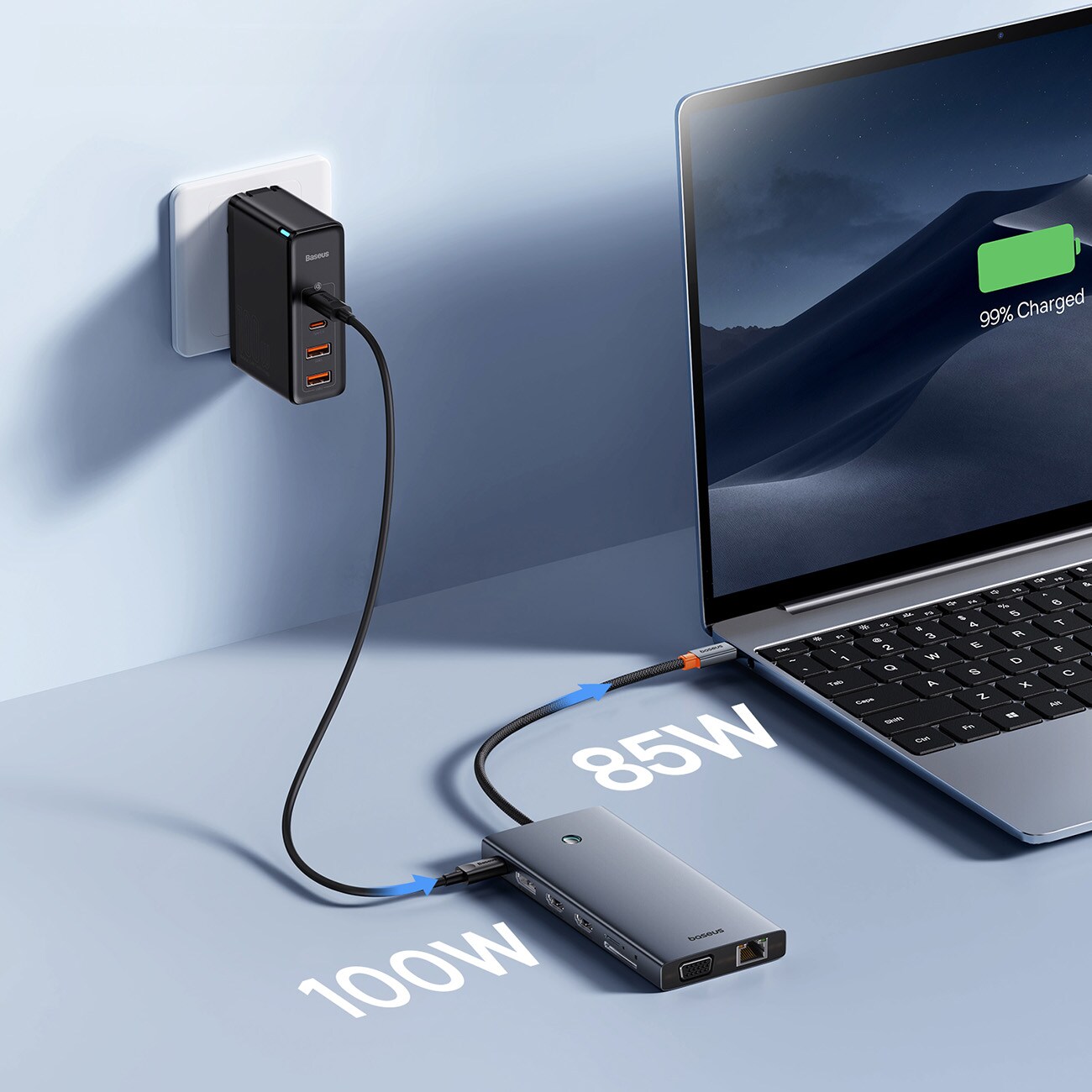 HUB Baseus PortalJoy Series 13in1 USB-C - 2x HDMI/DP/VGA/USB-A/C/PD/RJ45/SD/TF/AUX - harmaa