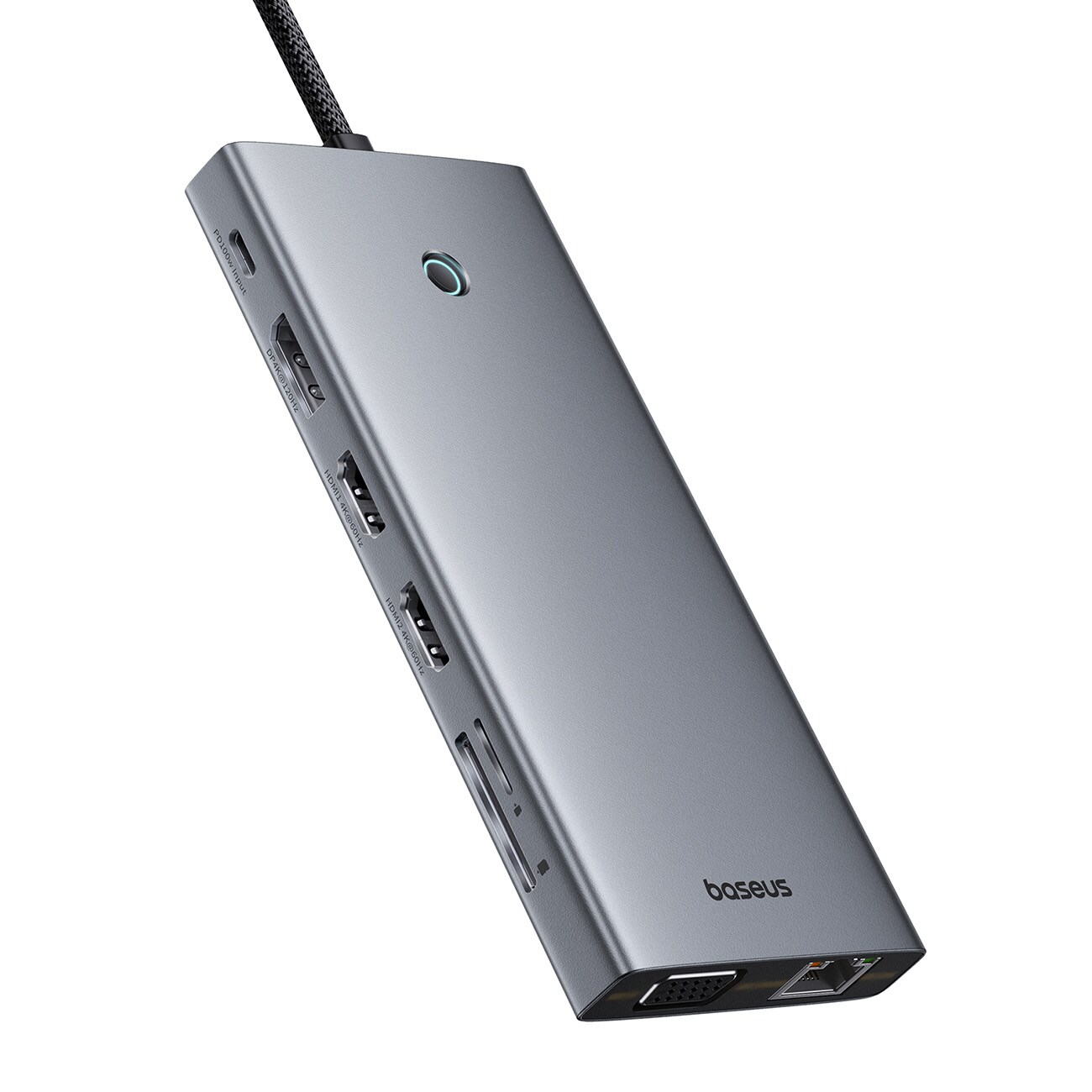 HUB Baseus PortalJoy Series 13in1 USB-C - 2x HDMI/DP/VGA/USB-A/C/PD/RJ45/SD/TF/AUX - harmaa