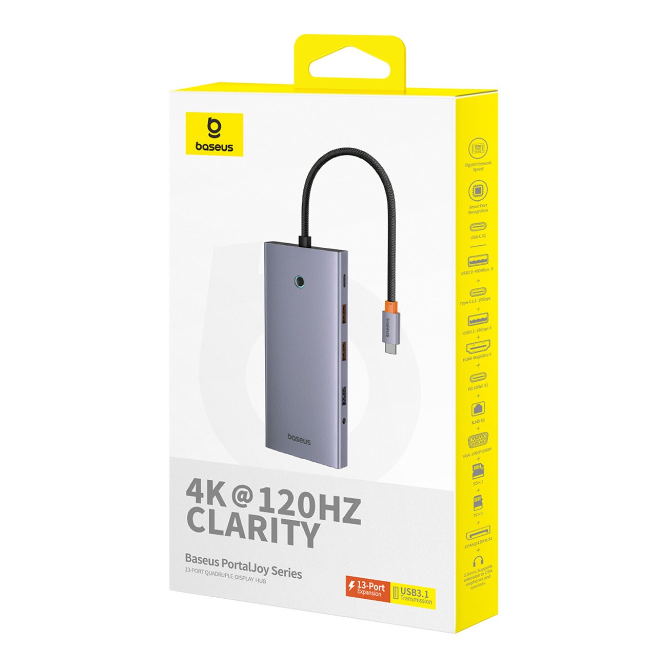HUB Baseus PortalJoy Series 13in1 USB-C - 2x HDMI/DP/VGA/USB-A/C/PD/RJ45/SD/TF/AUX - harmaa