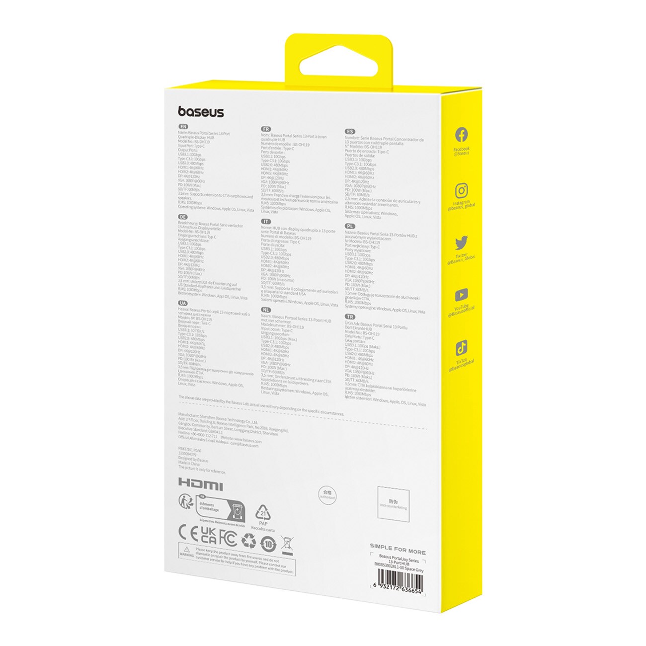 HUB Baseus PortalJoy Series 13in1 USB-C - 2x HDMI/DP/VGA/USB-A/C/PD/RJ45/SD/TF/AUX - harmaa