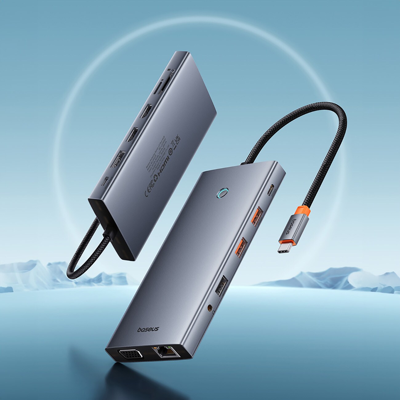 HUB Baseus PortalJoy Series 13in1 USB-C - 2x HDMI/DP/VGA/USB-A/C/PD/RJ45/SD/TF/AUX - harmaa