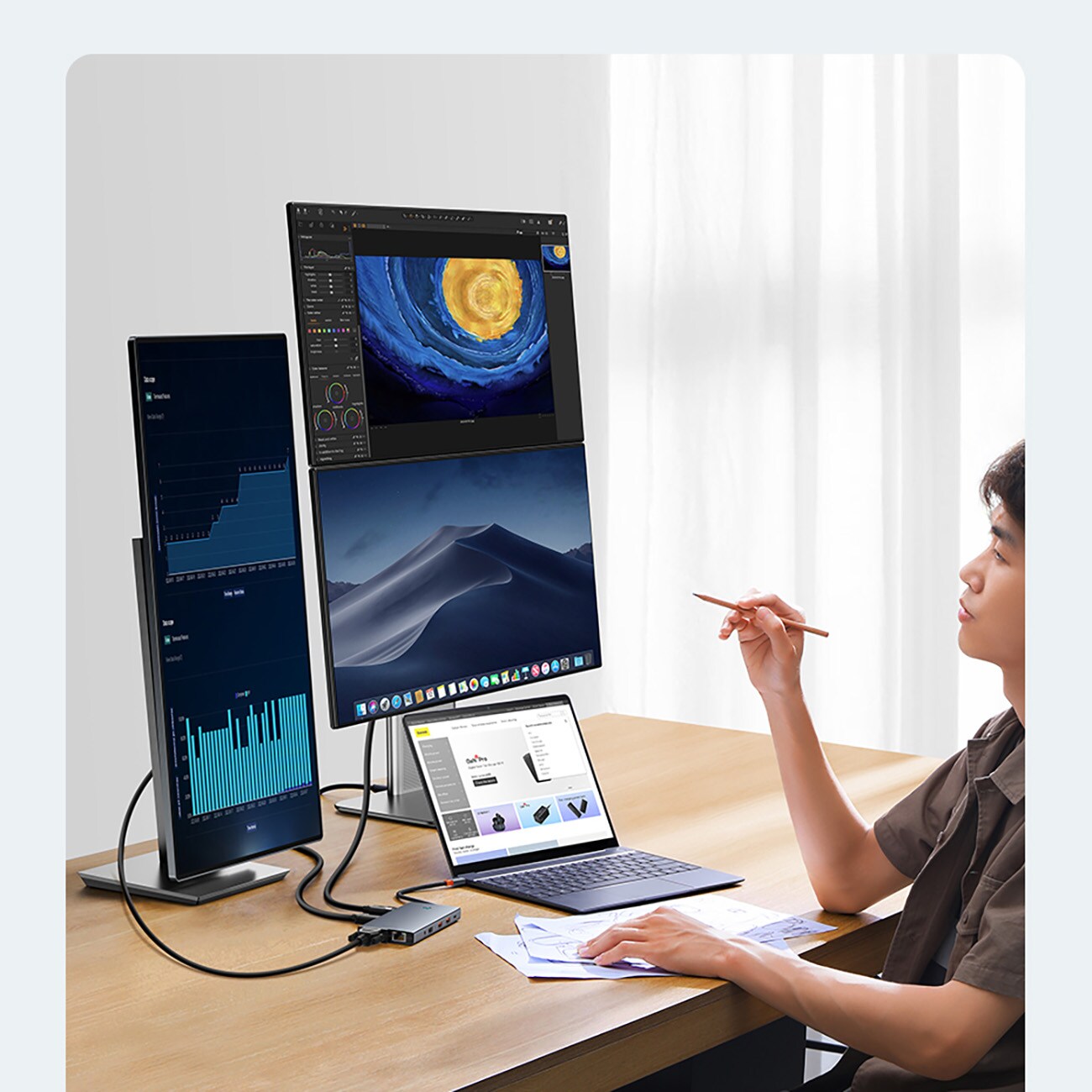 HUB Baseus PortalJoy Series 13in1 USB-C - 2x HDMI/DP/VGA/USB-A/C/PD/RJ45/SD/TF/AUX - harmaa