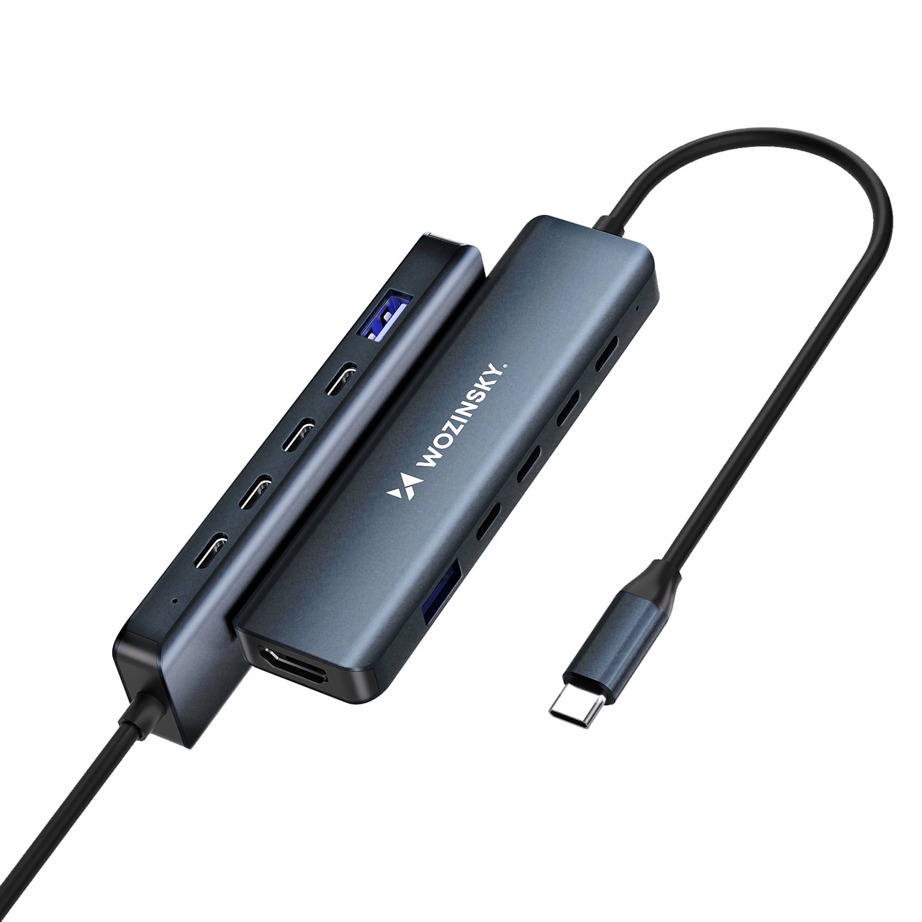 USB-C 6 in 1 -keskitin Wozinsky WHBC10Y4S Monikäyttöinen, alumiininen, 25 cm:n kaapelilla - harmaa