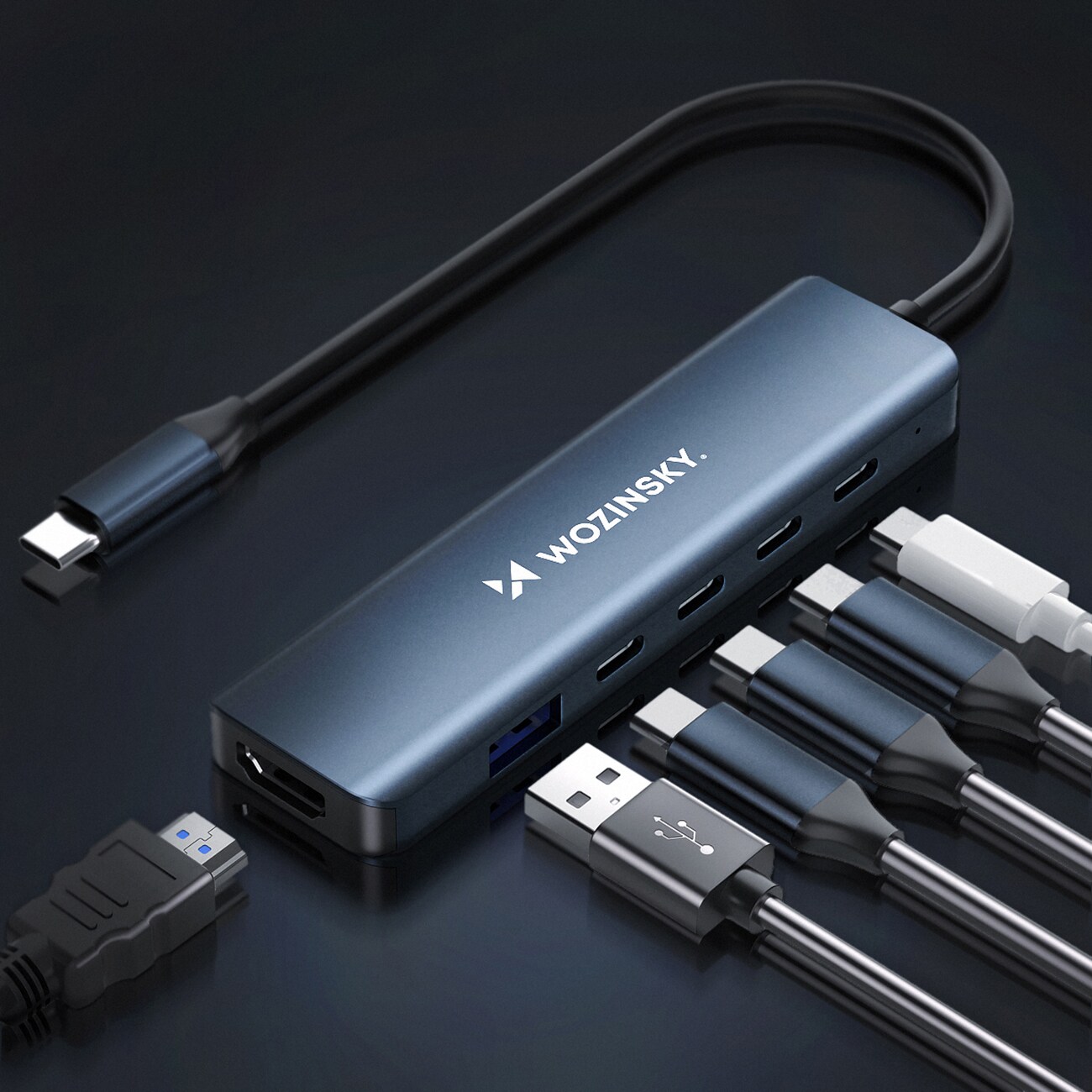 USB-C 6 in 1 -keskitin Wozinsky WHBC10Y4S Monikäyttöinen, alumiininen, 25 cm:n kaapelilla - harmaa