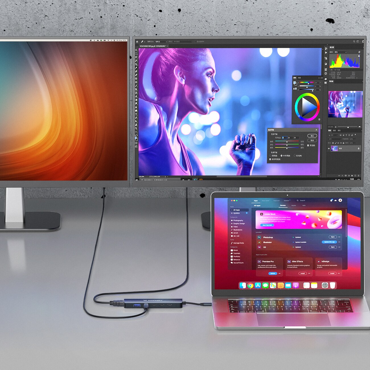 USB-C 6 in 1 -keskitin Wozinsky WHBC10Y4S Monikäyttöinen, alumiininen, 25 cm:n kaapelilla - harmaa