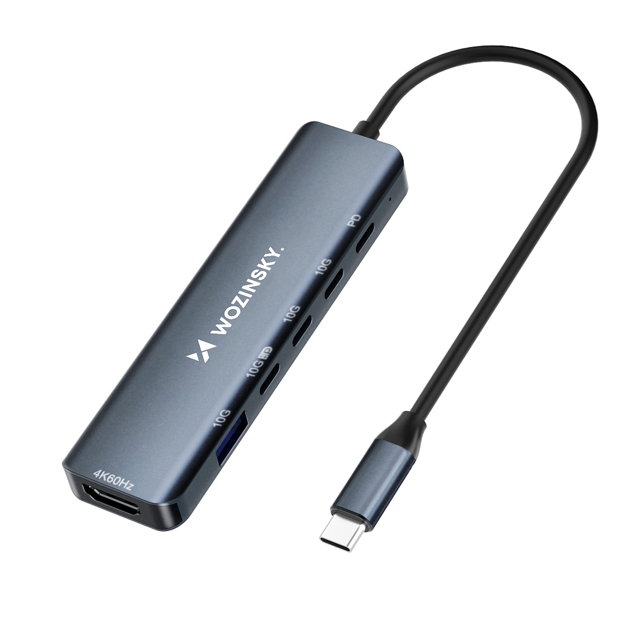 USB-C 6 in 1 -keskitin Wozinsky WHBC10Y4S Monikäyttöinen, alumiininen, 25 cm:n kaapelilla - harmaa