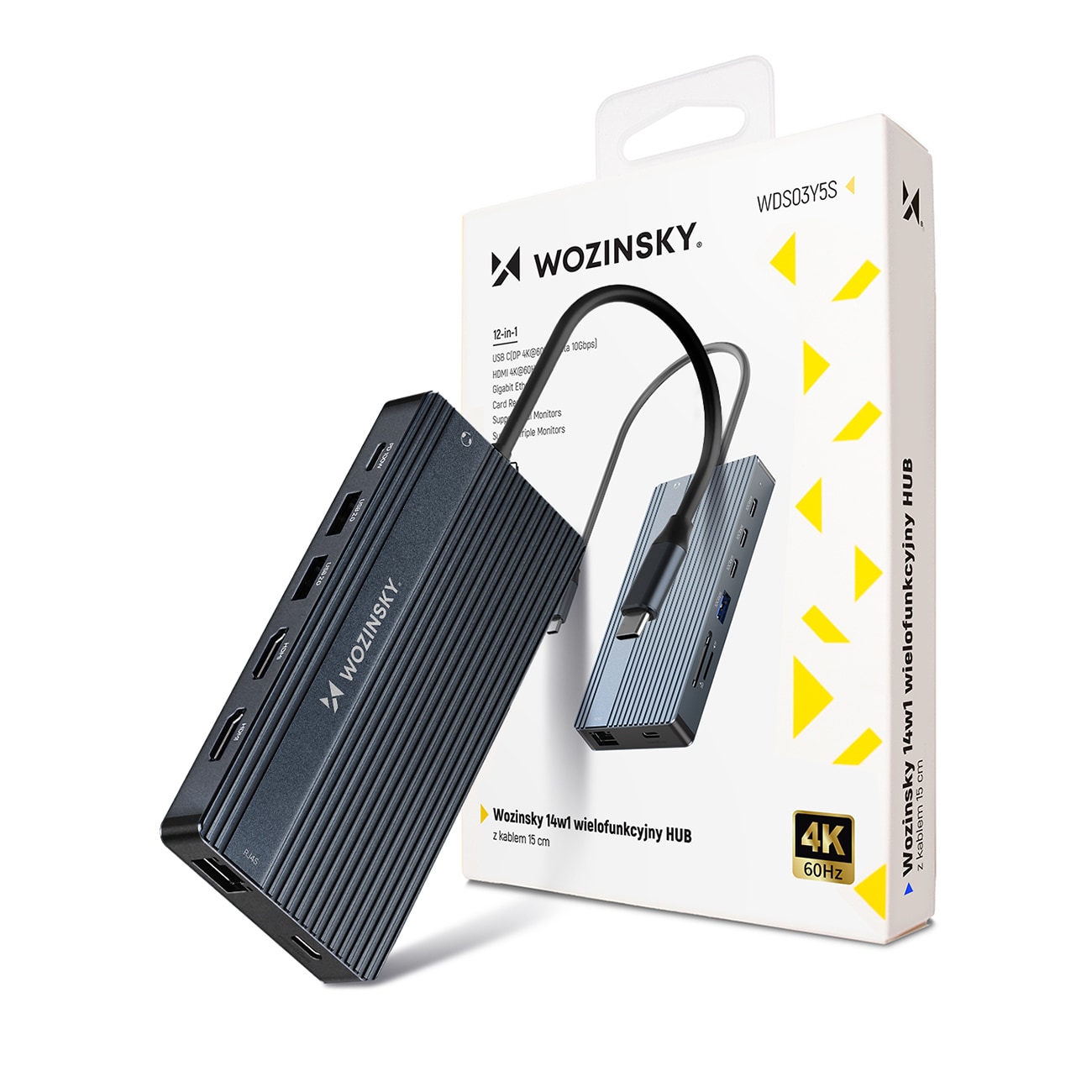 USB-C Hub 14 in 1 Wozinsky WDS03Y5S - alumiini, 4K kolmelle näytölle, 100 W PD, 10 Gbps