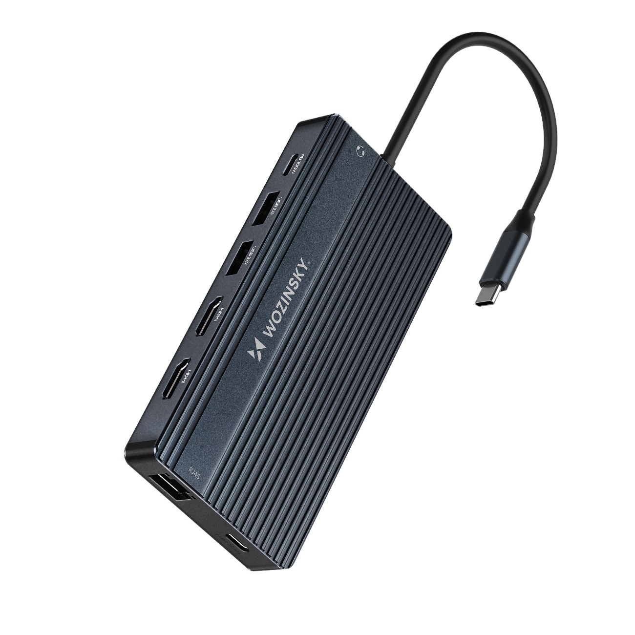 USB-C Hub 14 in 1 Wozinsky WDS03Y5S - alumiini, 4K kolmelle näytölle, 100 W PD, 10 Gbps