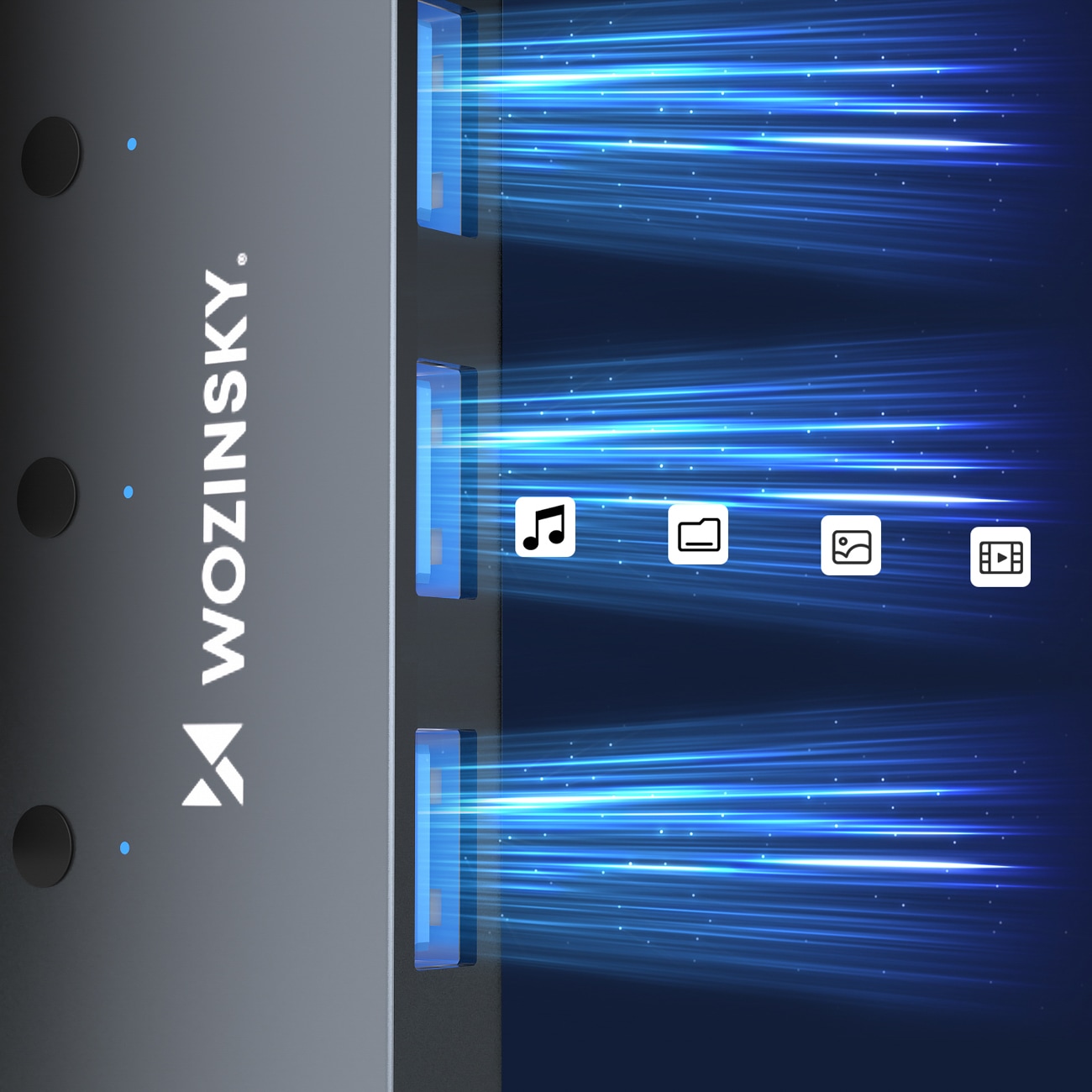USB-A-keskitin Wozinsky WHS080YSS 4 x USB-A 3.0 kytkimillä, alumiinia, 30 cm kaapeli - harmaa