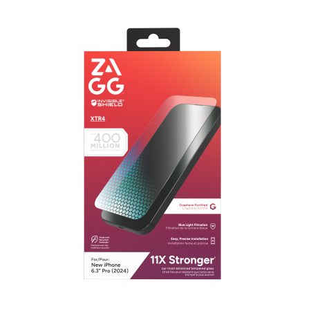 ZAGG InvisibleShield Glass XTR4 Graphene -näytönsuoja sinisen valon suodattimella iPhone 16 Pro:lle