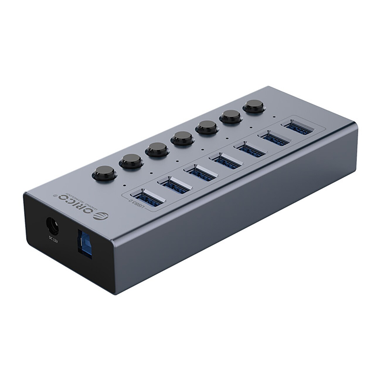 Orico BT2U3-7AB Hub 7x USB-A 3.0 kytkimillä - harmaa