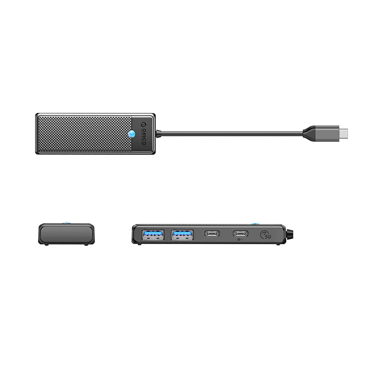 Keskitin USB-C Orico PAPW2AC-C3 telakointiasema 2x USB-A 3.0 + 2x USB-C 3.0 - musta