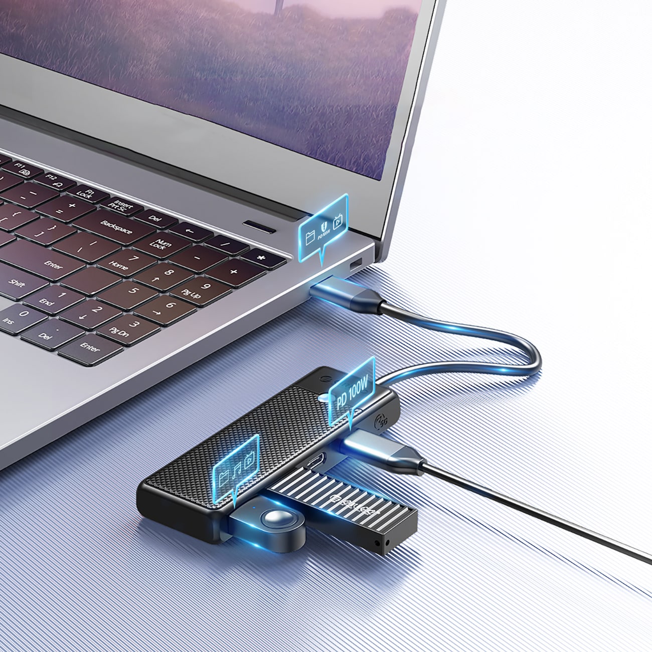 Keskitin USB-C Orico PAPW2AC-C3 telakointiasema 2x USB-A 3.0 + 2x USB-C 3.0 - musta