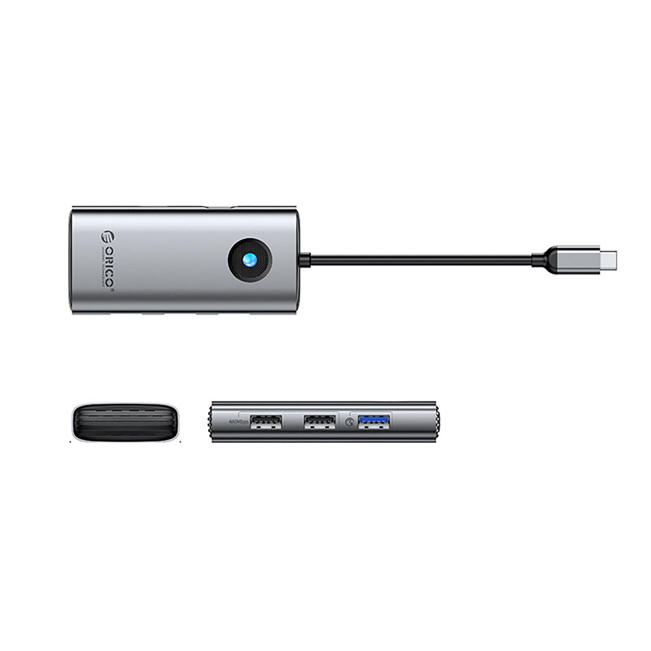 Orico PW11-5P USB-C Hub telakointiasema 1x USB-A 3.0 + 2x USB-A 2.0 + 1x USB-C PD + 1x HDMI - Harmaa