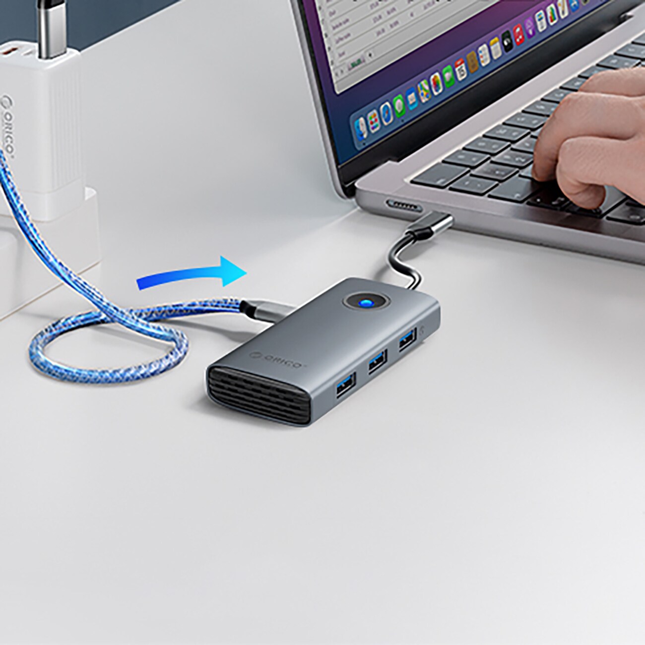 Orico PW11-6P USB-C Hub telakointiasema 3x USB-A 3.0 + 1x USB-C 2.0 + 1x HDMI - Harmaa