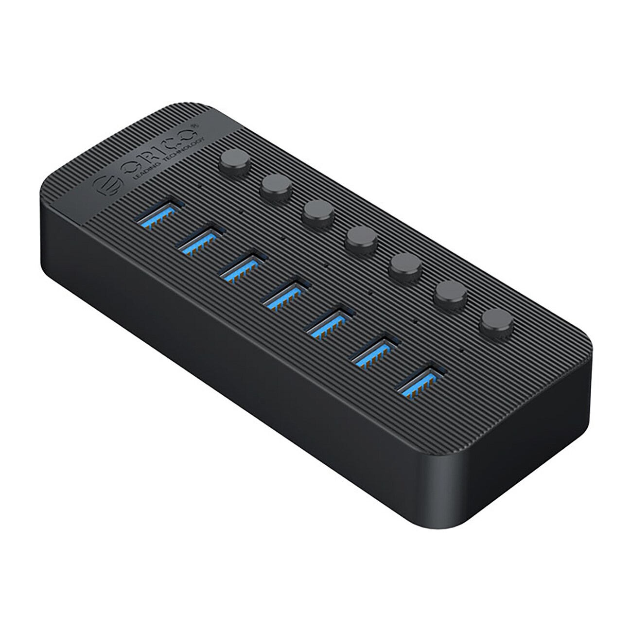 Orico CT2U3-7AB 7x USB-A 3.0 -keskitin kytkimillä - musta
