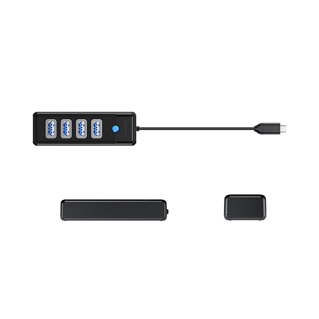 Orico PW4U-C3 USB-C / 4x USB-A 3.0 -keskitin - musta