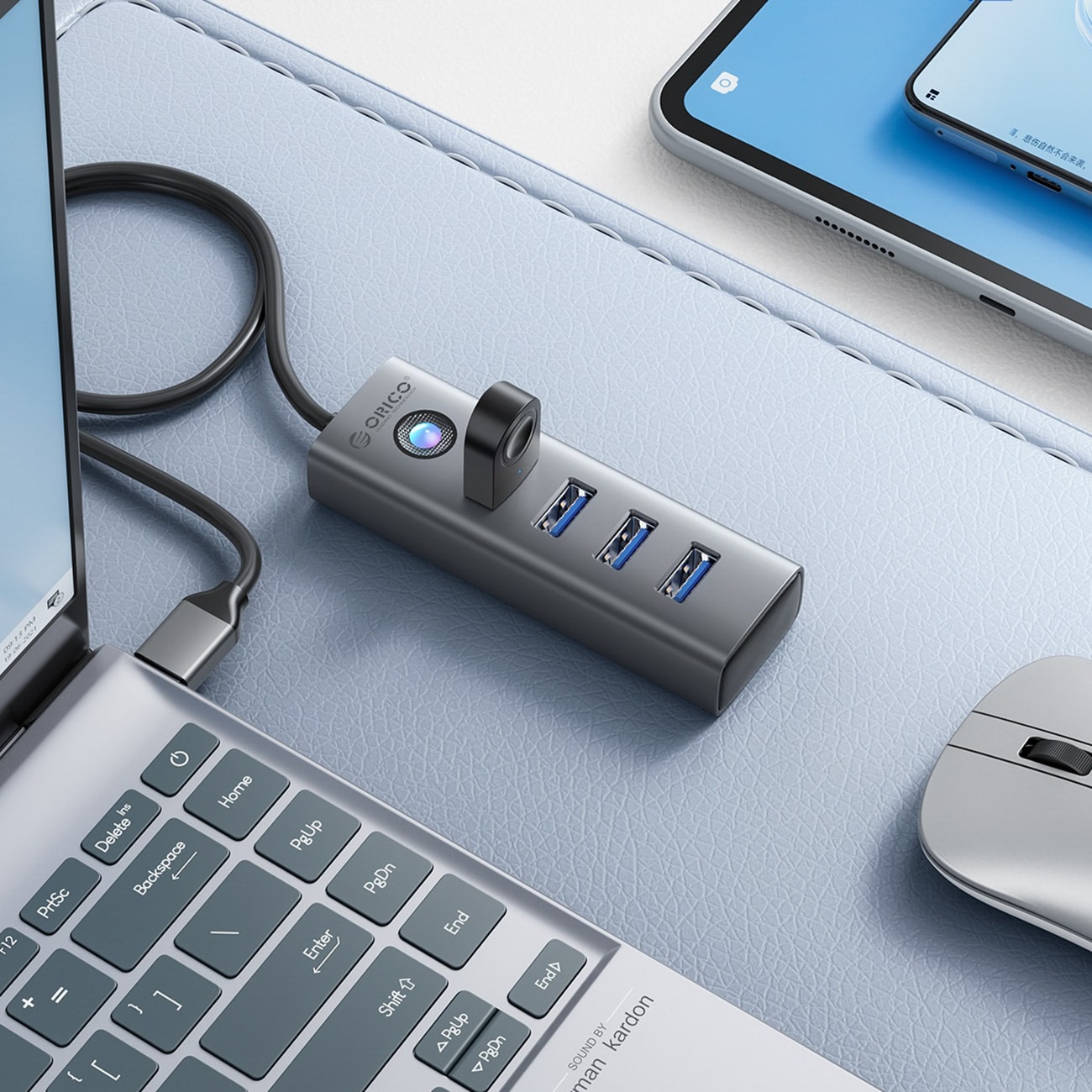 Keskitin Orico PDD4U-U3 4x USB-A 3.0 - harmaa